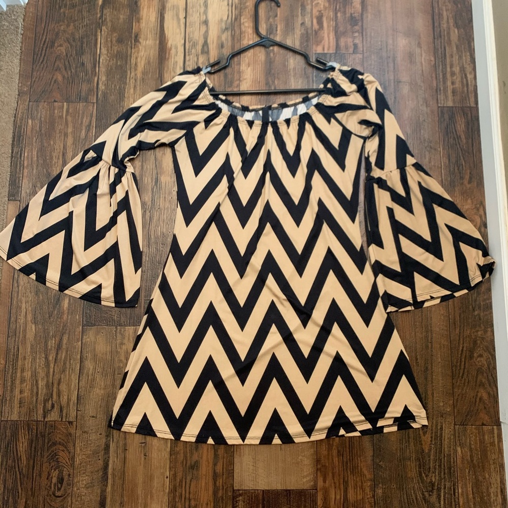Black and gold bell sleeve dress